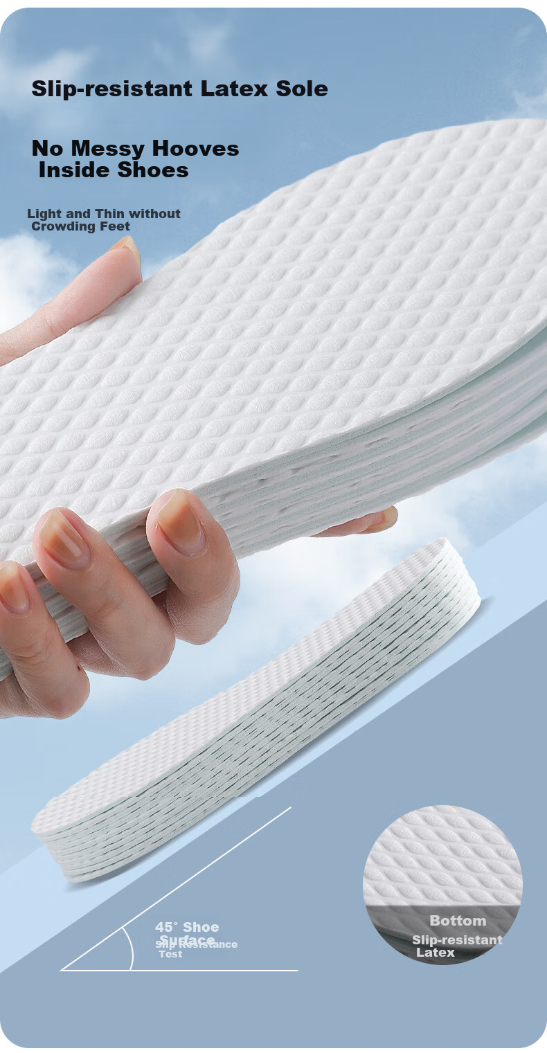 FOOTOPPO Latex Insoles for Women, Thin Summer Single Shoes, Ultra-Thin Soft Sole Disposable Breathable Sweat-Absorbing Sports Thin Shoe Insoles for Me 10