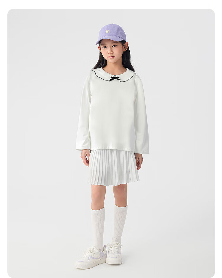 BALABALA Girls' Long-Sleeve T-Shirt, Children's Autumn Sweet Doll Collar Inner Layer Top Cute 208325100001 14