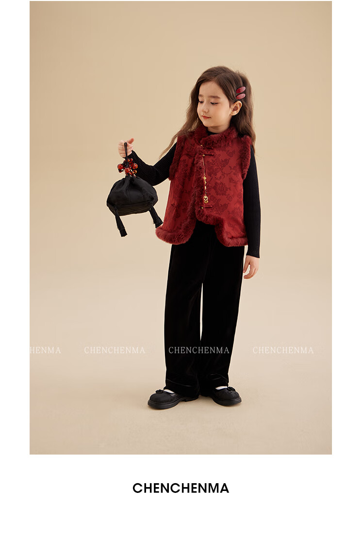 Chenchen Mom Girls' Casual Long Pants Spring and Autumn Double Version Fleece-Lined Draped Wide-Leg Slimming Velvet Pants Parent-Child 14