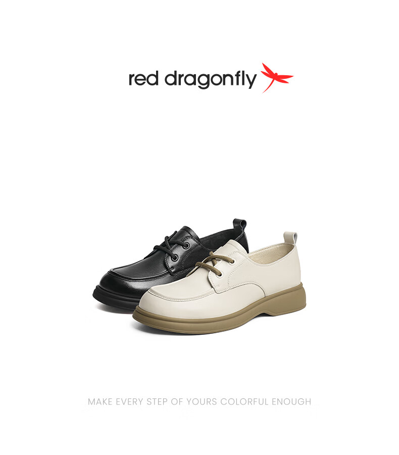 RED DRAGONFLY Women's Loafers Thick Sole Autumn 2025 Lace-up Single Shoes Comfortable Soft Slip-on Leather WBB35241 Black Size 36 1
