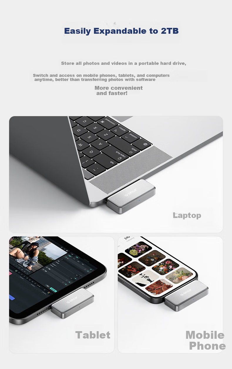 ORICO 512GB Magnetic Portable SSD BookDrive Compatible with MacBook Pro Laptop, IPhone 17/16 Apple Phone PD Power Supply 1050MB/s P10PLUS 7