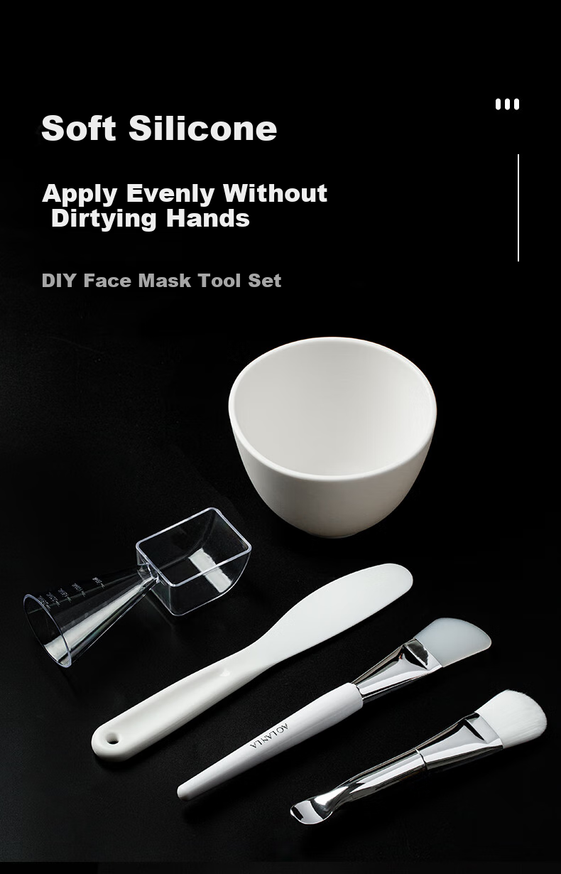 AOLANLA Silicone Mask Brush Set of 5: Clay Mask Soft Bristle Brush, Silicone Brush, Homemade Face Mask Bowl Tools, Clay Mask Stick 1
