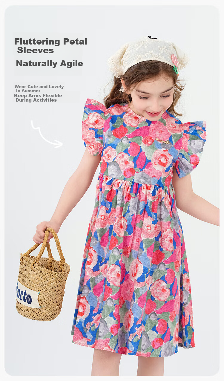 Disney Girls Floral Dress 2026 Summer New Princess Cotton Dress for Little Girls Floral Pattern Size 130 3