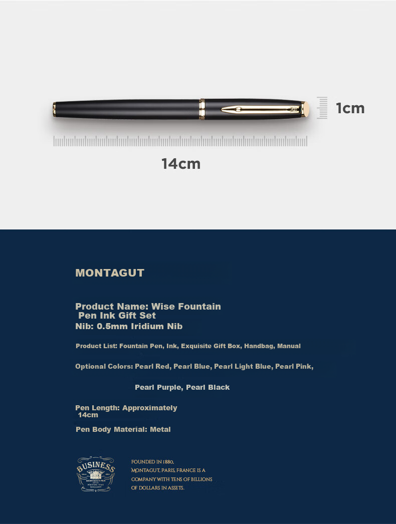 MONTAGUT [Best-Selling Product] Fountain Pen for Men And Women, High-End Business Adult Writing Practice Pen with Ink Set Gift, Ruizhi Series Pearl Red 0.5mm 14