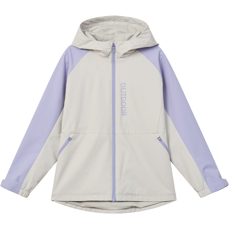 ERKE Kids Girls Hooded Thickened Zipper Windbreaker Digital Mist Gray 165