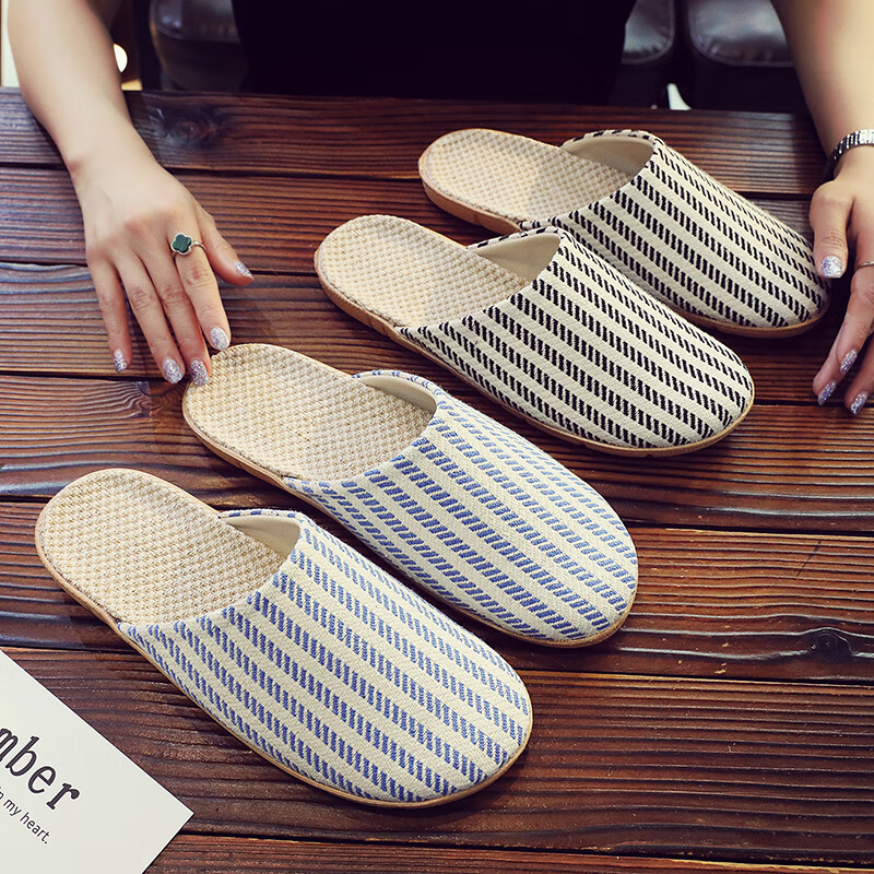Hengyuanxiang Linen Slippers for Men And Women, Couples' Home Use Non-Slip Indoor Casual Cotton And Linen Floor Sandals Summer Black Size 40-41