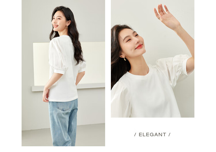 Vimly Elegant Commuter Lantern Sleeve Cotton T-Shirt for Women, New Summer 2026 Loose Short-Sleeve Distinctive Top 16