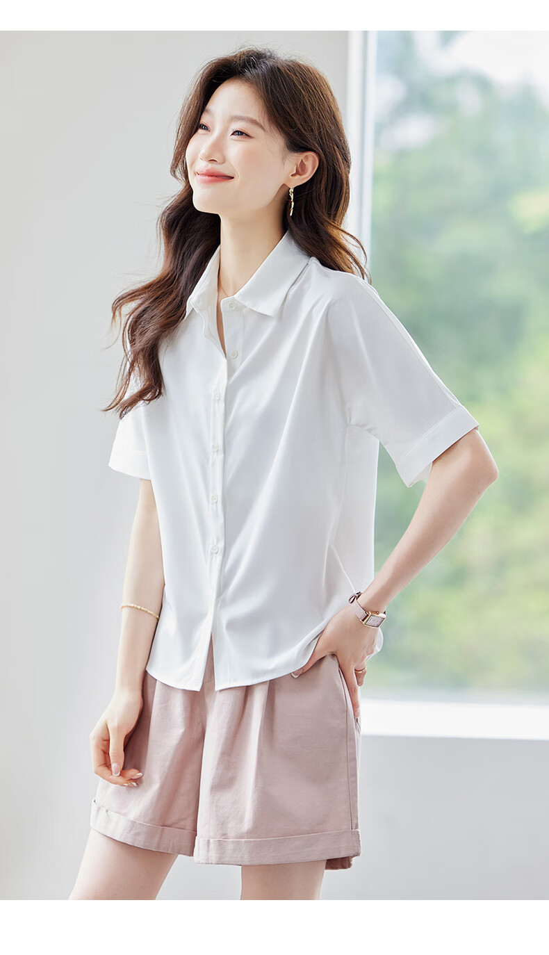 JEANSWEST Women's Summer Short Sleeve Solid Color Professional Casual Shoulder Fashion Formal Shirt White 2XL 8