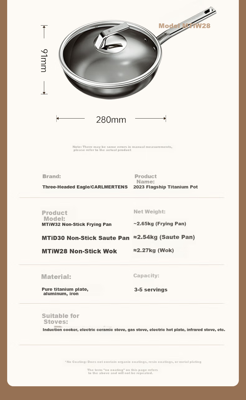 CARL MERTENS Flagship Pure Titanium Wok 28cm Non-Coated Non-Stick Stir-Fry Pan with Lid for Gas Stove And Induction Cooker MTiW28 10