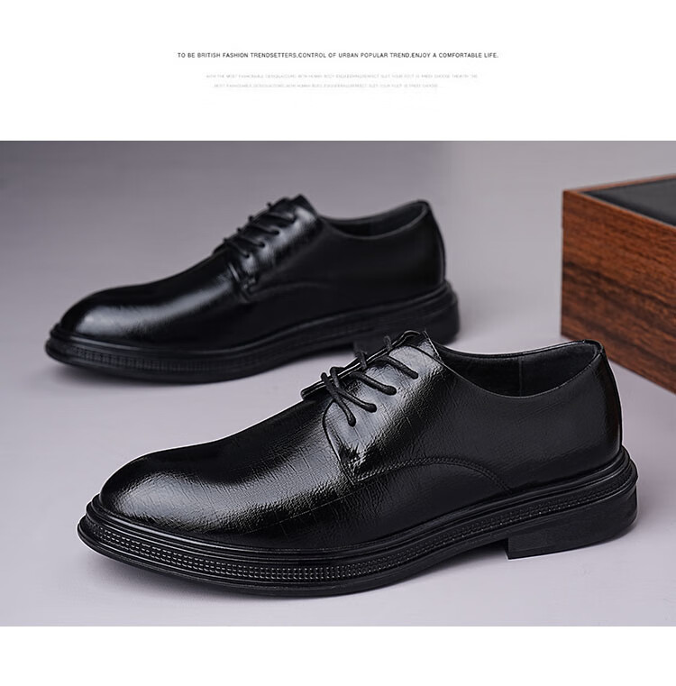 BEIOUTU Men's Leather Shoes, Business Casual Lace-Up Trendy Thick-Soled Wear-Resistant Formal Shoes Wedding Shoes 12359 Black Size 42 3