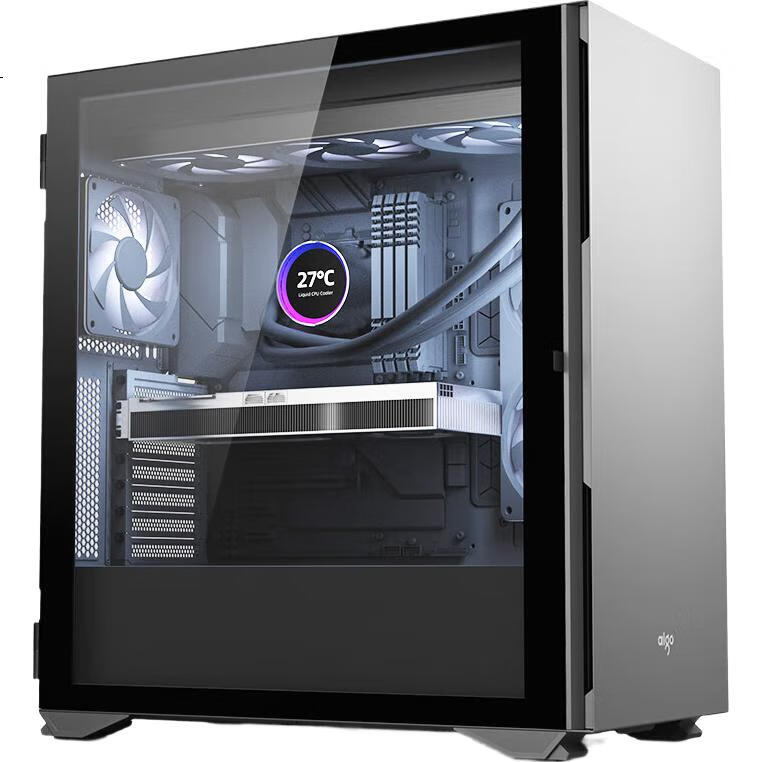 Компьютерный корпус Aigo YOGO K1 Titanium Gray, E-ATX/ATX, ATX/360мм водяное охлаждение, боковая панель из закаленного стекла, поддержка видеокарт 4090, 9 вентиляторов, 54.4x30.8x56 см, 10.52 кг