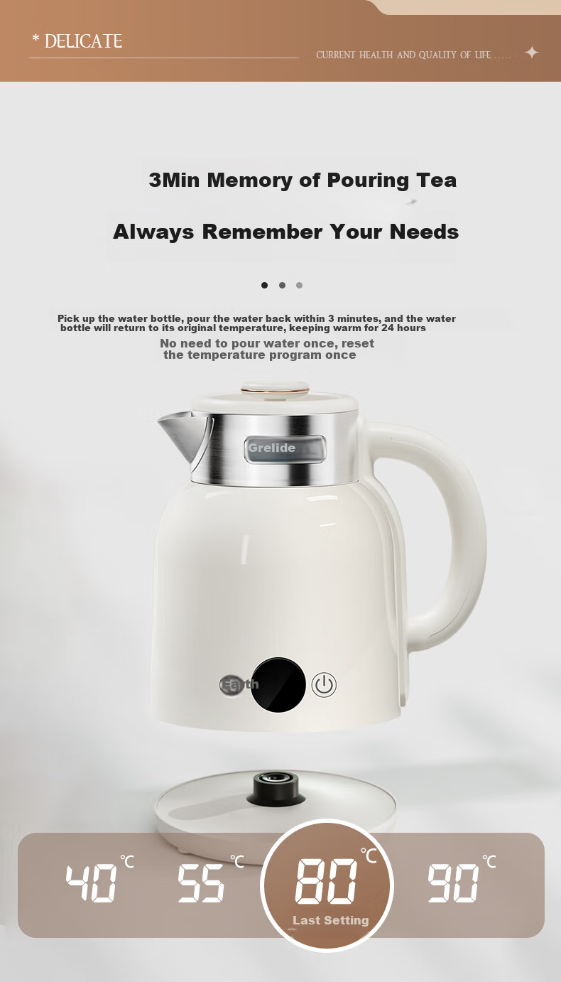 Grelide Electric Kettle with Multiple Temperature Settings, 1.5L Seamless Inner Pot, Constant Temperature Kettle, 304 Stainless Steel Water Boiler, Hot Water Kettle, D2315E-Ivory White 5