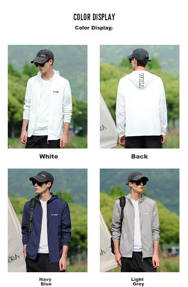 JEEP [Lightweight Sun Protection] Summer Breathable Skin Coat Outdoor Casual UV-Resistant Jacket for Men, Dark Gray, M 4