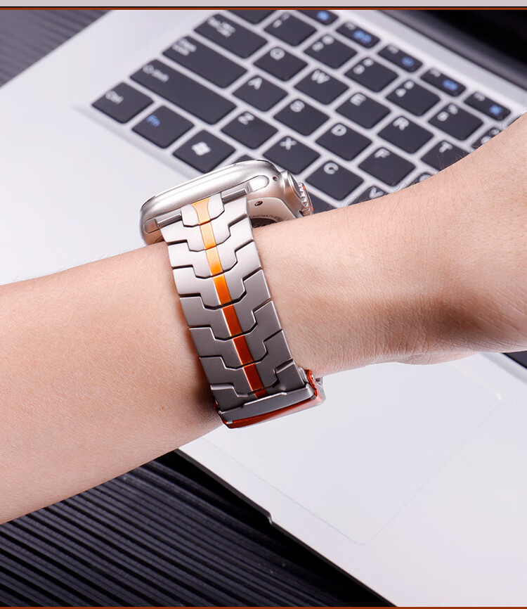 MSSM Apple Watch Band Compatible with S11/S10/Ultra3, I-Beam Titanium Metal Band for iWatch S9/8/SE3/2 Chain Strap - Natural Titanium Color 1