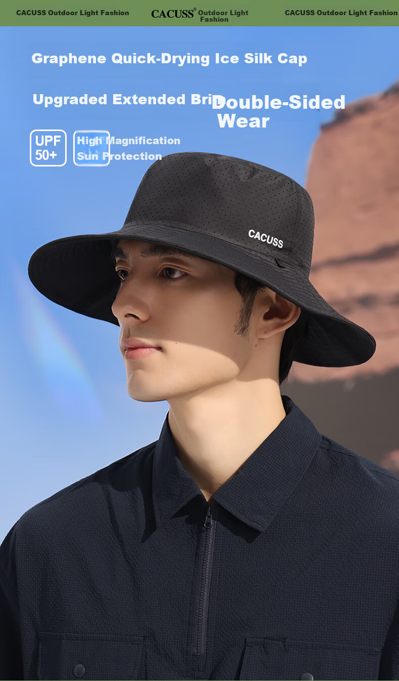 CACUSS Sun Protection Hat for Men, Wide Brim Sun Hat, Outdoor Fisherman Hat, Ice Silk Sun Hat, UV-Resistant Hat for Men, Black Large Size 1