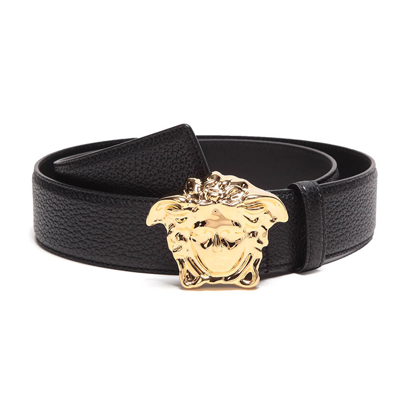 versace 范思哲 奢侈品 19春夏新款 男士黑色金色扣头牛皮板扣式皮带