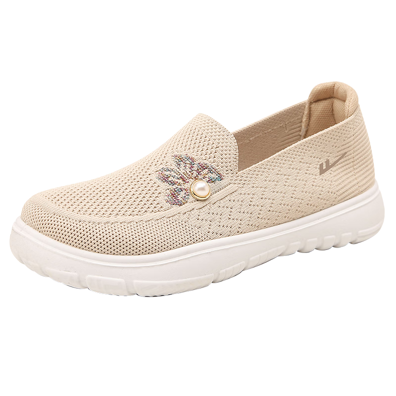 Warrior Old Beijing Cloth Shoes Comfortable Soft Sole Non-Slip Walking Shoes for Elderly Women Ages 60-70, Khaki, Size 38 Model 1767