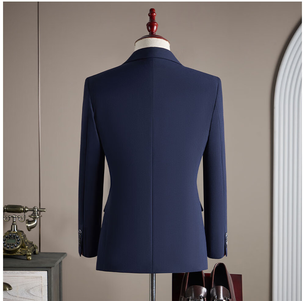 ROMON Men's Business Suit Set Blazer + Vest + Trousers Dark Blue M 14