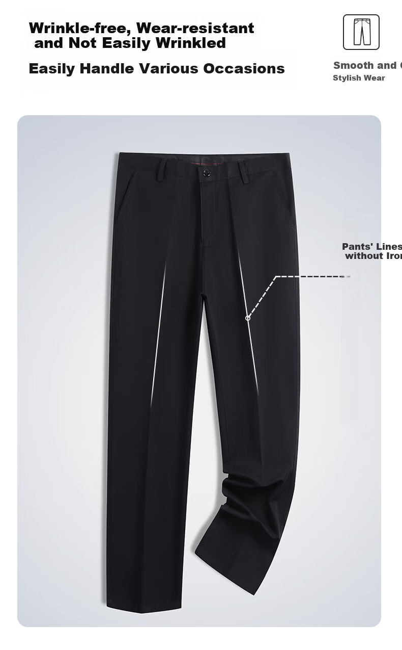 MUSHILANG [100% Pure Cotton] Men's Dress Pants, Autumn And Winter Thick Style, Wrinkle-Resistant, No-Iron, Large Size, Solid Color, Middle-Aged Business Casual Pants for Me 8