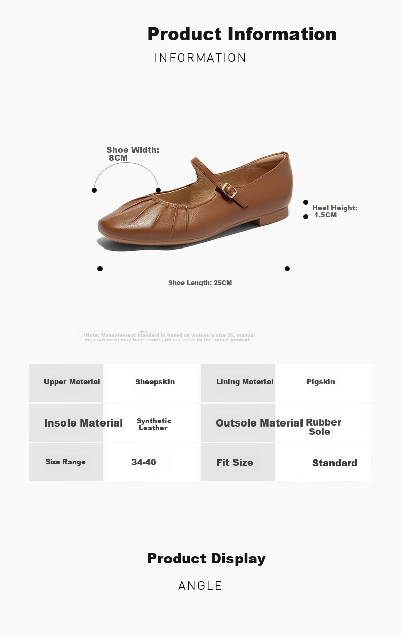 SENDA Mary Jane Shoes for Women, Autumn Style, Same As in Shopping Malls, Soft Upper, Shallow Mouth Flats 4IQ01CQ4 Beige 37 6