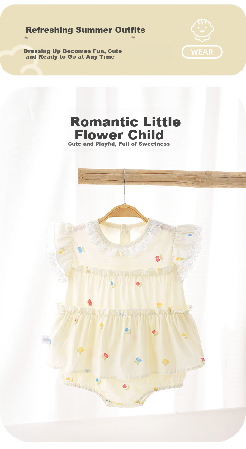 Youqi Baby Romper, Summer Thin Style, Pinafore, Infant Princess Outfit, Hundred-Day Bodysuit, Crawling Suit, Summer Clothing, Onesie 3