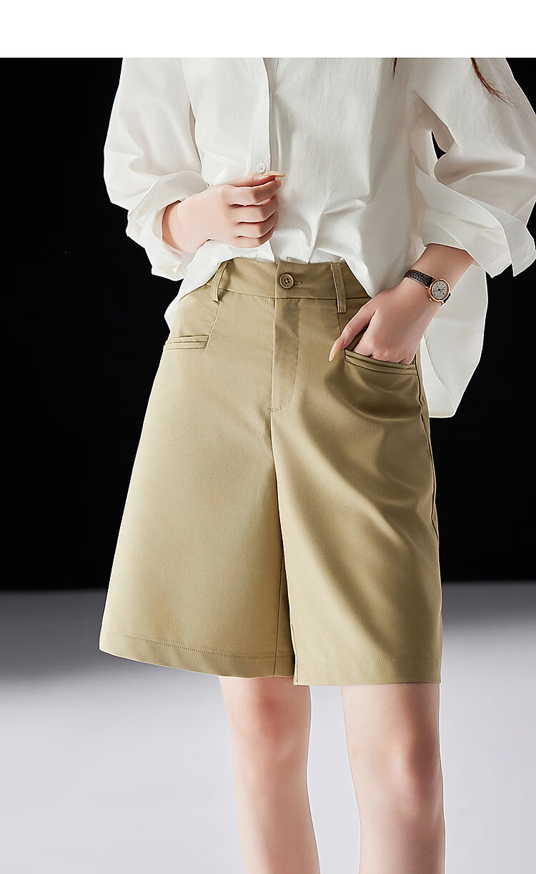 Dme [Zhaoying Aidou] Summer Simple Style TR Insert Decorative Pocket Mid-Length Pants Straight-Leg Petite Women's Casual Trousers 1