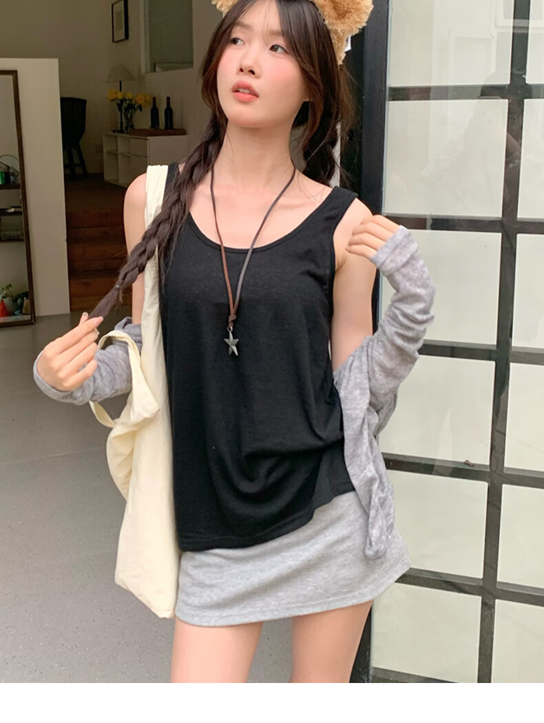 Free Style Snowflake Vest Women Sleeveless Cotton Tank Top Summer New Solid Color Basic Sleepwear Outerwear 18