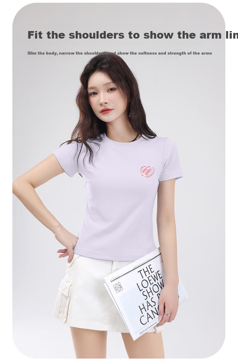 Warrior Women's Slim Fit Short Sleeve T-shirt 2025 Summer Round Neck Tight-fitting Top Fashionable All-match Hot Girl Women's Clothing 4