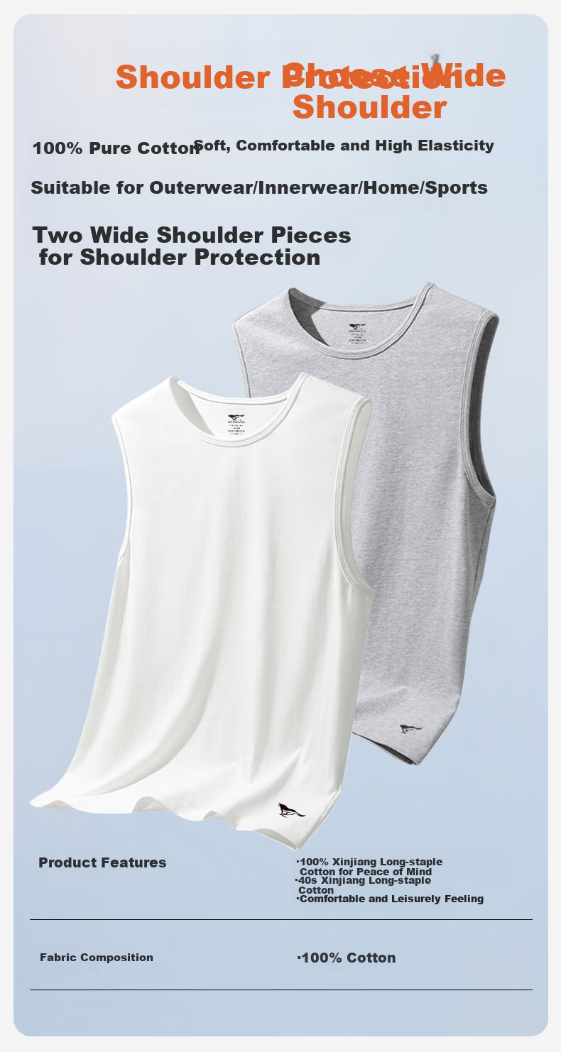 SEPTWOLVES [100% Cotton Soft Comfortable] Wide Shoulder Tank Top for Men, Pure Cotton Undershirt Sleeveless T-Shirt, Sports Fitness Vest Sweat Shirt 1
