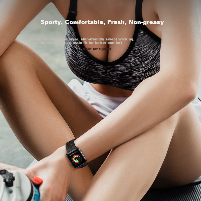 W&P适用苹果手表表带apple watch ultra2运动硅胶透气表带iwatch S10/9/8/7 清爽透气 黑色46