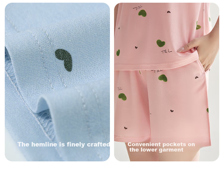 Hodo Summer Lightweight Tencel Cotton Printed Polka Dot Floral Women's Simple Wearable Short-Sleeve Pajama Set 4