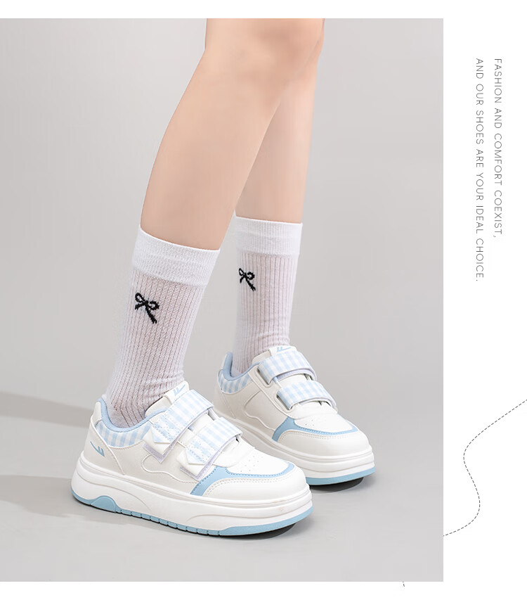 Warrior Women's Thick Sole Easy Velcro Shoes Spring Autumn Casual Sneakers Student Sports Shoes Beige Blue Size 36 4