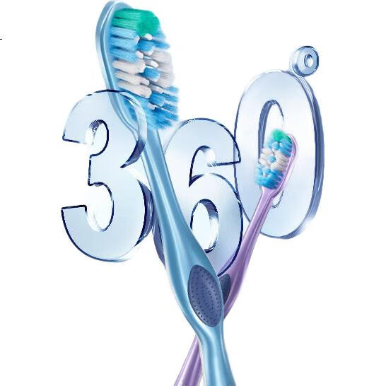 Зубная щетка Colgate 360° Комплексная чистка полости рта для взрослых ×2 (мягкая щетина для уменьшения бактерий на языке) Случайный цвет