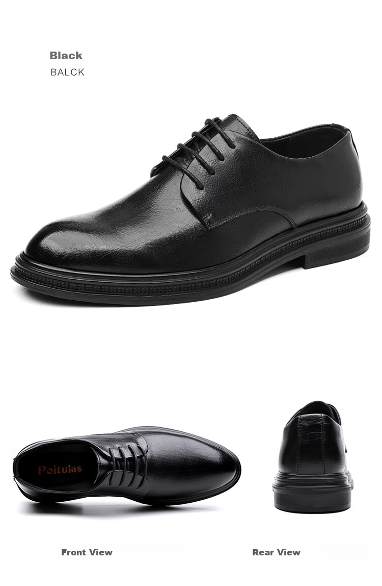 Poitulas Men's Lace-Up Business Casual Leather Shoes, Hollow Breathable Thick-Soled Formal Shoes, 9009 Black (Hollow), Size 43 8