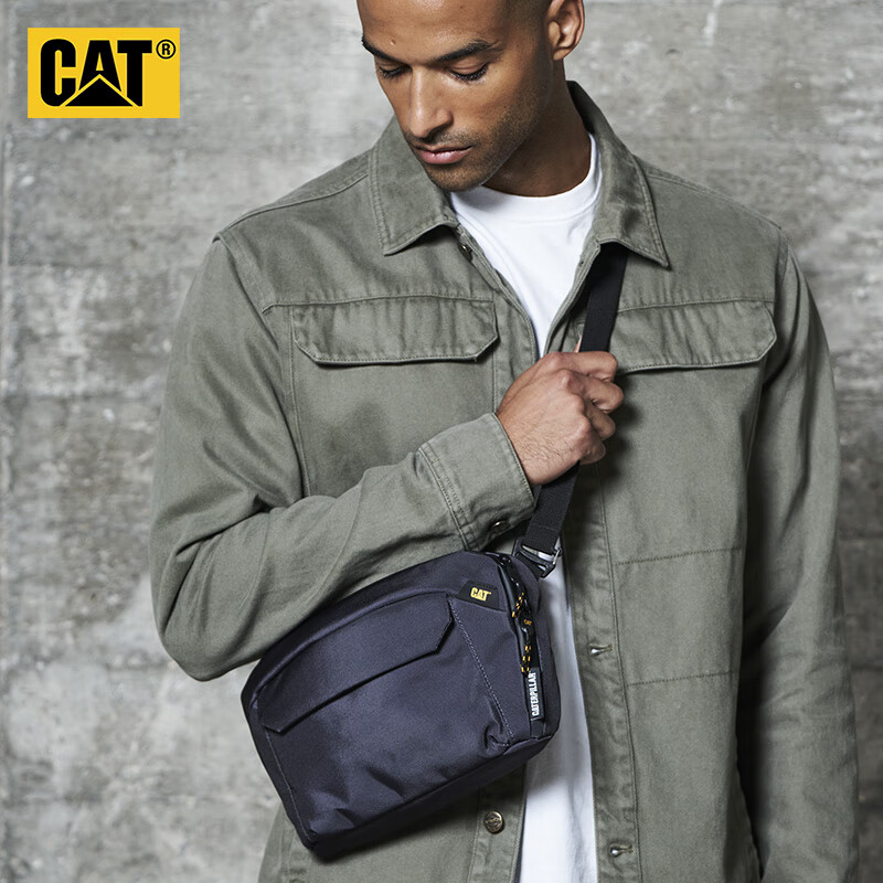 CAT Shoulder Crossbody 8-Inch IPad Bag, Commuter Messenger Bag, Horizontal Style, Outdoor Large Capacity Multi-Compartment Bag, Charcoal Gray, 84703
