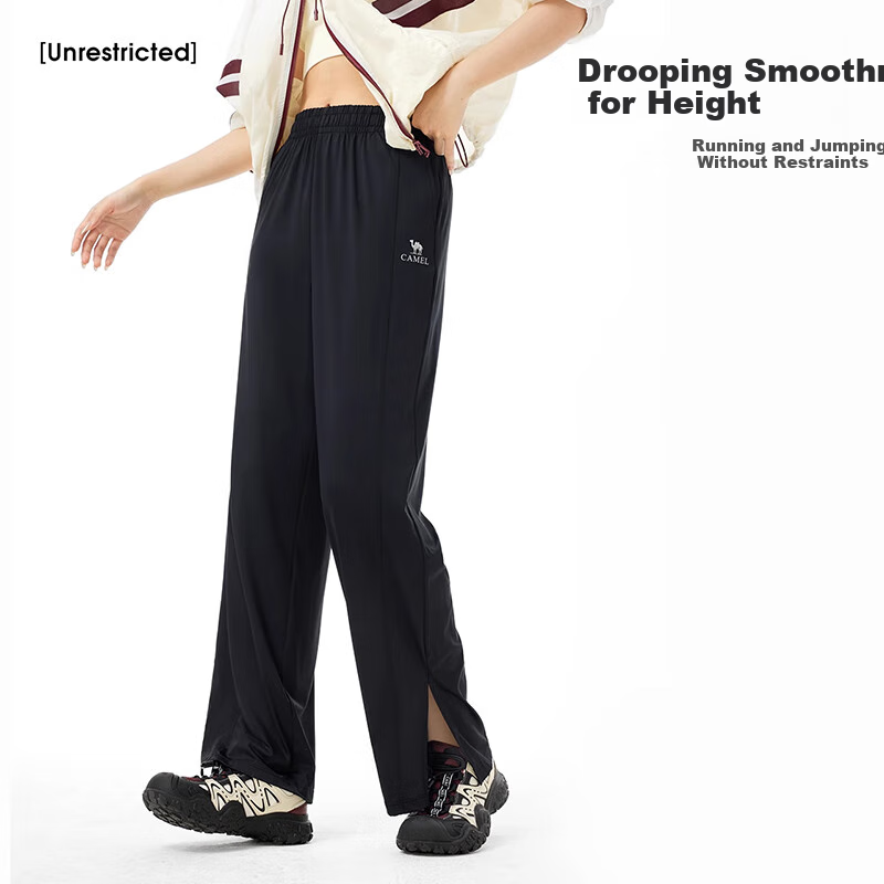 CAMEL Women's Casual Wide-Leg Pants, Spring And Summer Quick-Dry Cool Breathable Loose Sports Original Yarn Ice Silk Sun Protection Pants, L