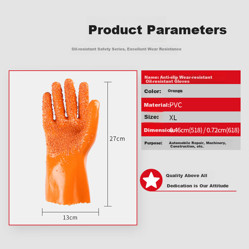 Caiyile Acid And Alkali Resistant Latex Work Gloves, PVC Non-Slip Oil-Resistant, 618 Granules, Anti-Slip, 5 Pairs, 02558