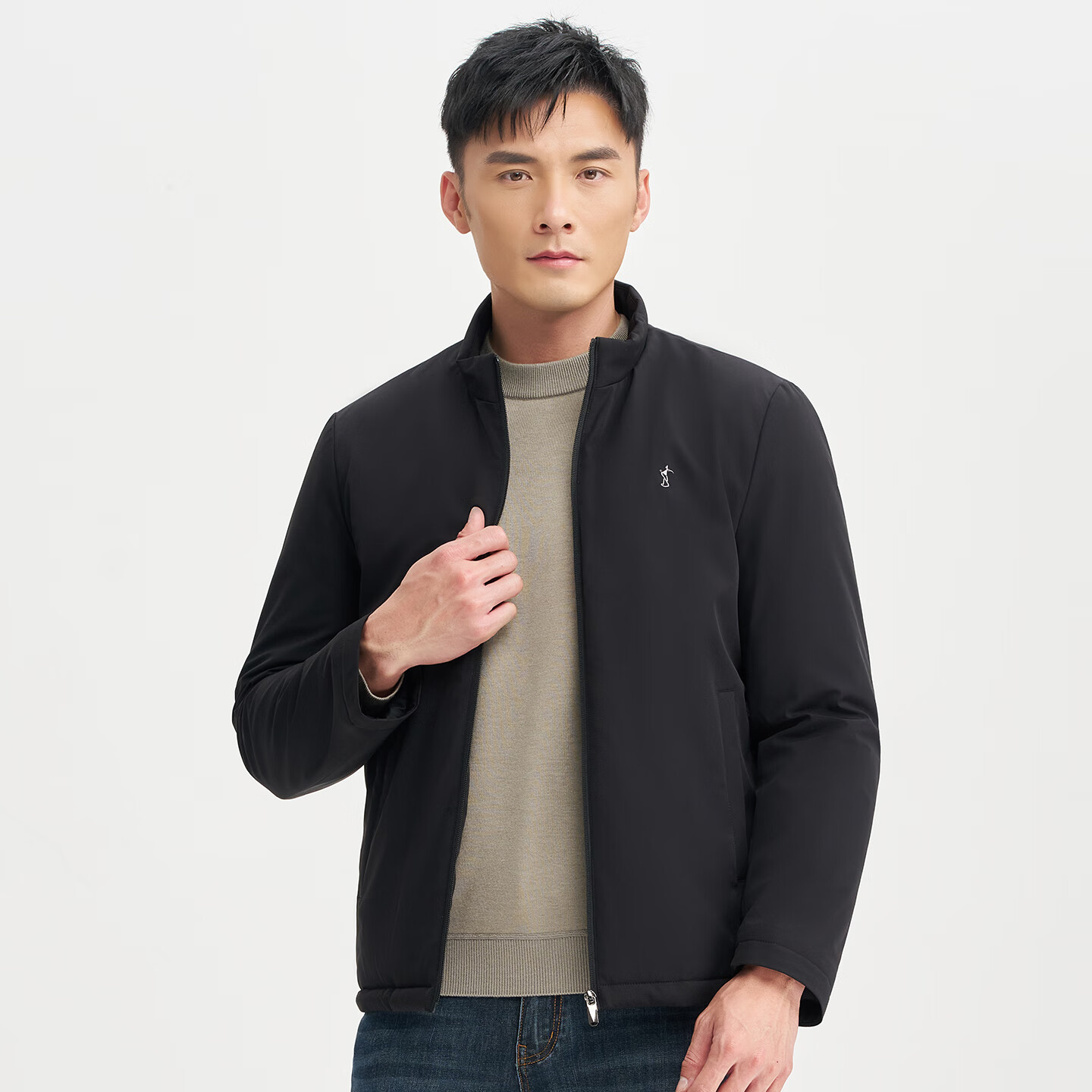 Caizi Men's Stand Collar Jacket Autumn Winter 2025 New Graphene Warm Fabric Embroidered Simple Business Casual Windproof