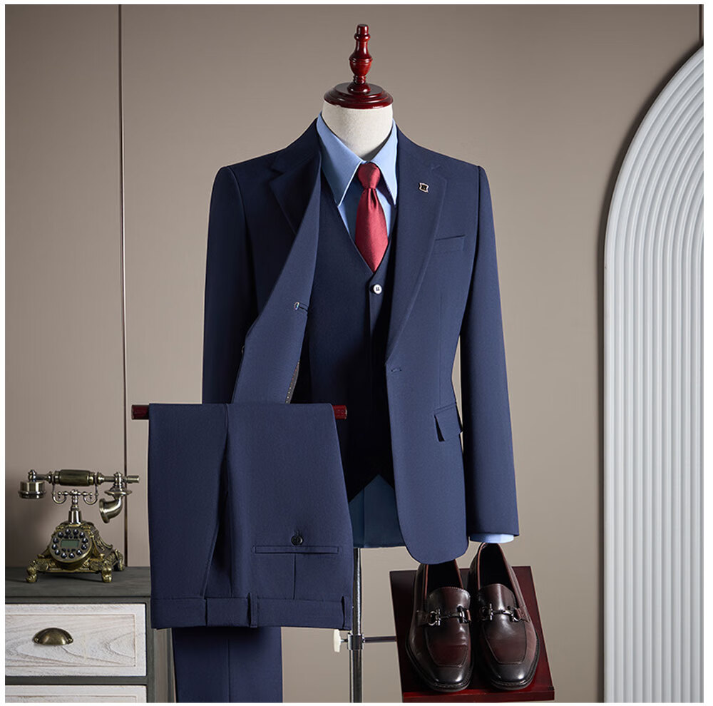ROMON Men's Business Suit Set Blazer + Vest + Trousers Light Gray XL 31