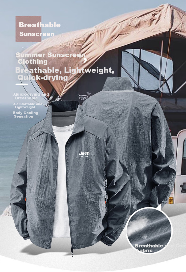 JEEP SPIRIT Men's Summer Lightweight Breathable Ice Silk Sunscreen Jacket UV Protection Skin Jacket White 2XL 1