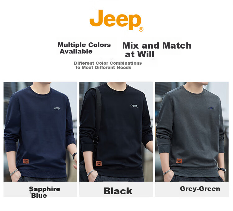 JEEP Men's Sweatshirt, Spring And Autumn Trendy Loose Long-Sleeve T-Shirt, Men's Base Layer Clothing, Gray-Green, Size M 2