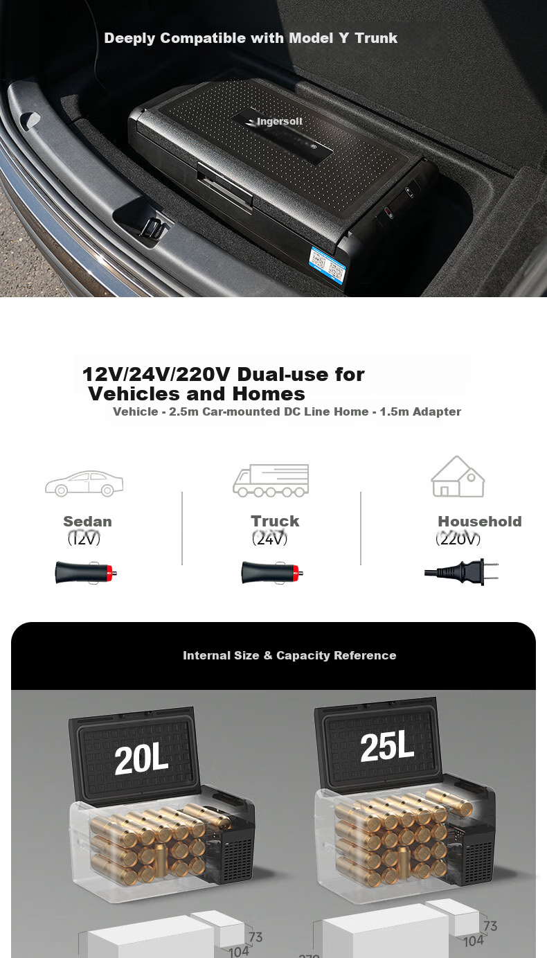 Yingdeer Car Refrigerator FC20L, Dual-Compartment Compressor, Pure Vehicle Refrigeration And Freezing Mini Fridge, 12V/24V/220V 7