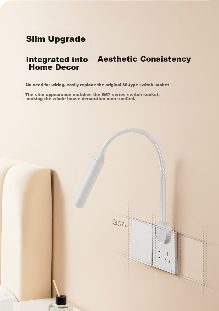BULL Desk Lamp, Full Spectrum Eye Protection Bedside Lamp, Five-Hole Socket, Stepless Dimming, Ultra-Thin Model MH-A4R5C Snow White 3