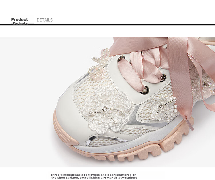 Le Saunda 2025 New Princess Casual Thick-Soled Dad Shoes Women's Shoes 69904, Pear Blossom White + Pink, BEL 39 3