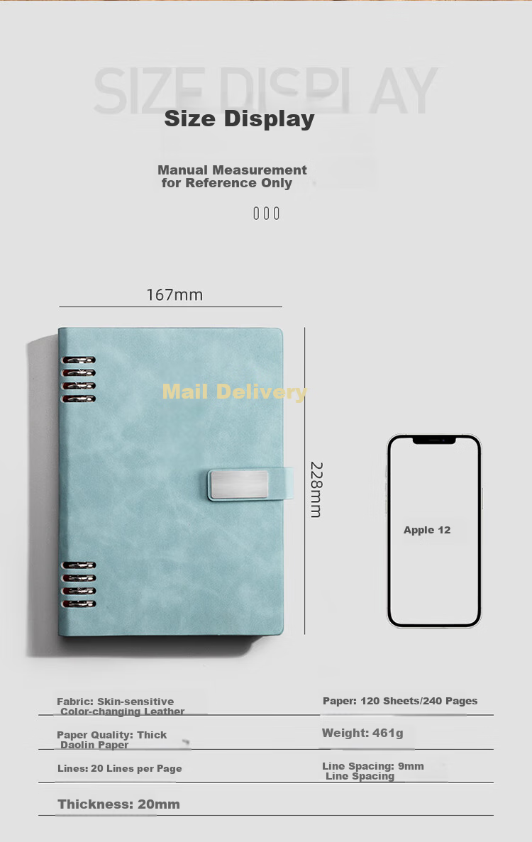Ujia Loose-Leaf Notebook A5 High-Quality Business Office Stationery Conference Notepad Detachable Loose-Leaf Binder Thickened Leather Cover Customizable for Businesses, Blue 11