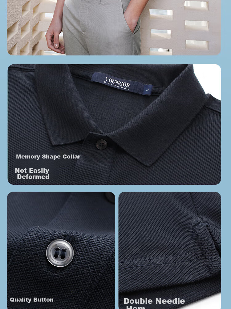 Youngor Breathable Cotton Summer Men's Short Sleeve Polo Shirt Business Casual Cool Moisture-Wicking Breathable XL Dark Green 7