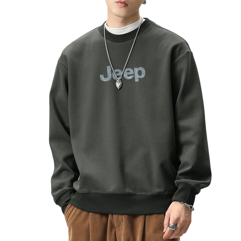 JEEP SPIRIT Men's Autumn Loose Fit Casual Long Sleeve Crew Neck Pullover Sweatshirt Dark Gray XL