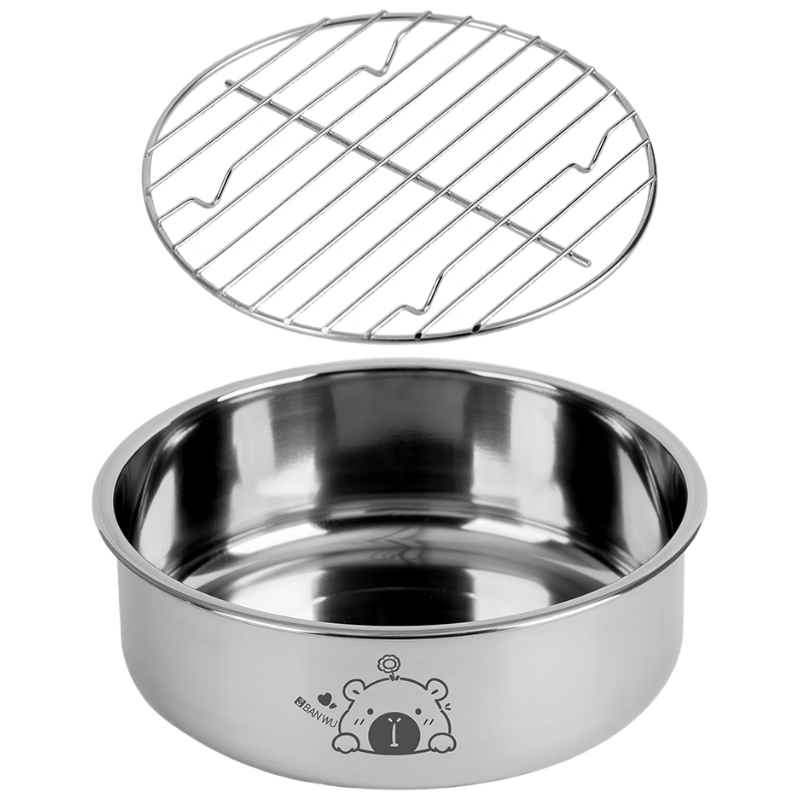 Banwu Life 304 Stainless Steel Air Fryer Baking Tray High-Temperature Resistant Bowl Plate Tray Oil Separator Oil Draining Tray