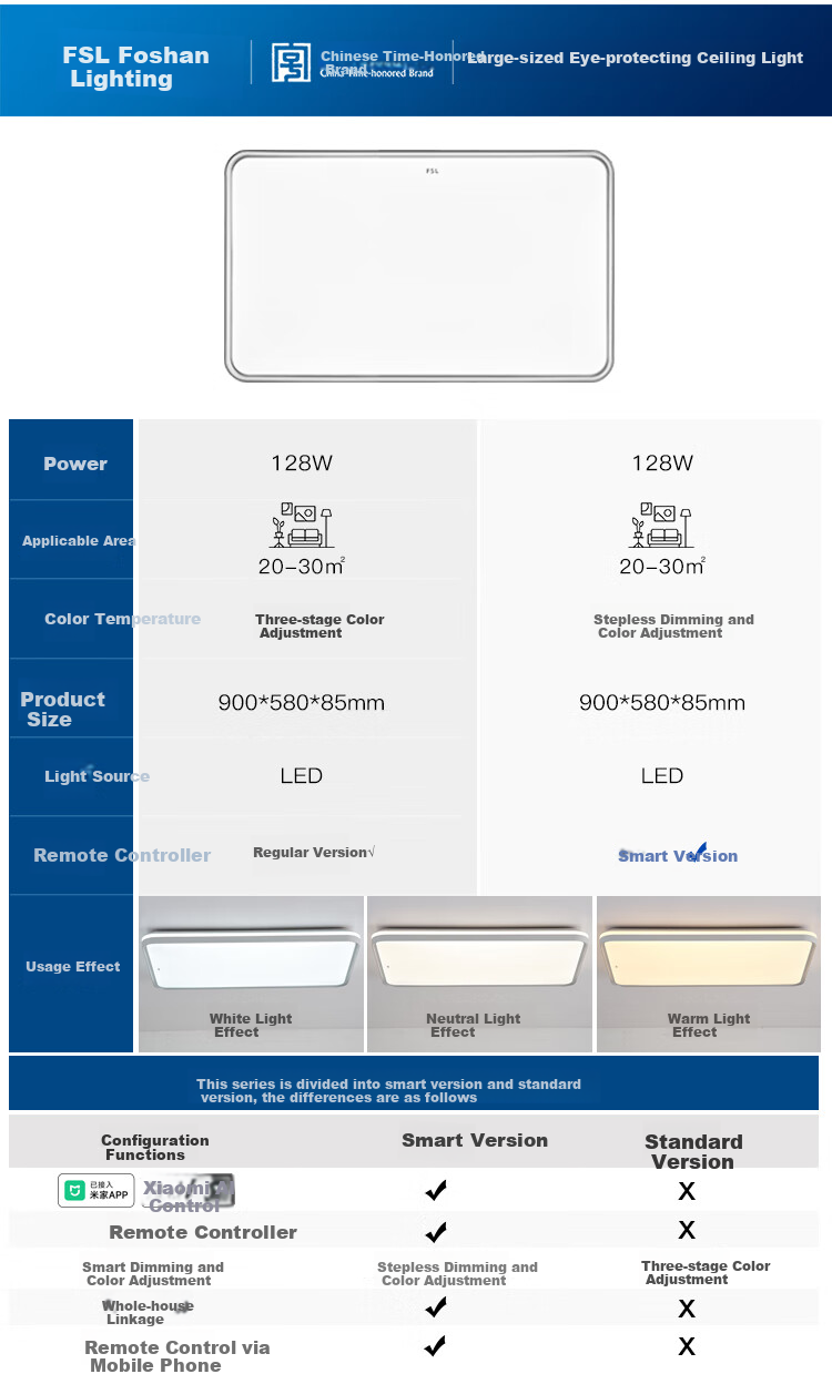 Foshanzhaoming Living Room Ceiling Light, Modern And Simple Eye Protection Lamp for Bedroom And Dining Room, Mijia Smart Control, 128W Qingyue Model 21