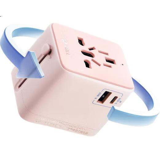 Универсальный переходник-адаптер BULL GN-L10U20 20W с USB-портами (1A1C), розовый, для путешествий, с защитой от высокой мощности